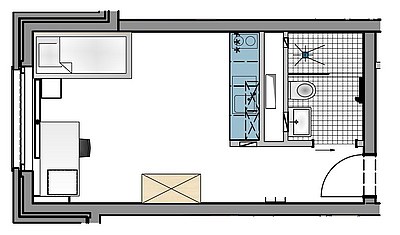 In der Wohnanlage Niehusmannskamp gibt es 79 Einzelappartments mit und ohne Balkon für Studierende. 