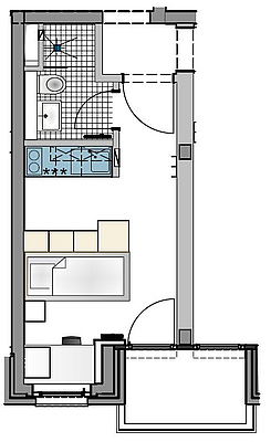 In der Wohnanlage Niehusmannskamp gibt es 79 Einzelappartments mit und ohne Balkon für Studierende. 