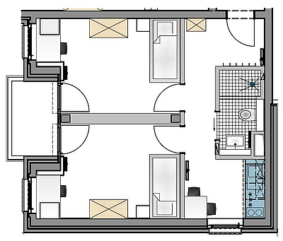 In der Wohnanlage Niehusmannskamp für Studierende gibt es 32 Zimmer zu je 12 m² in 2-er WG's.