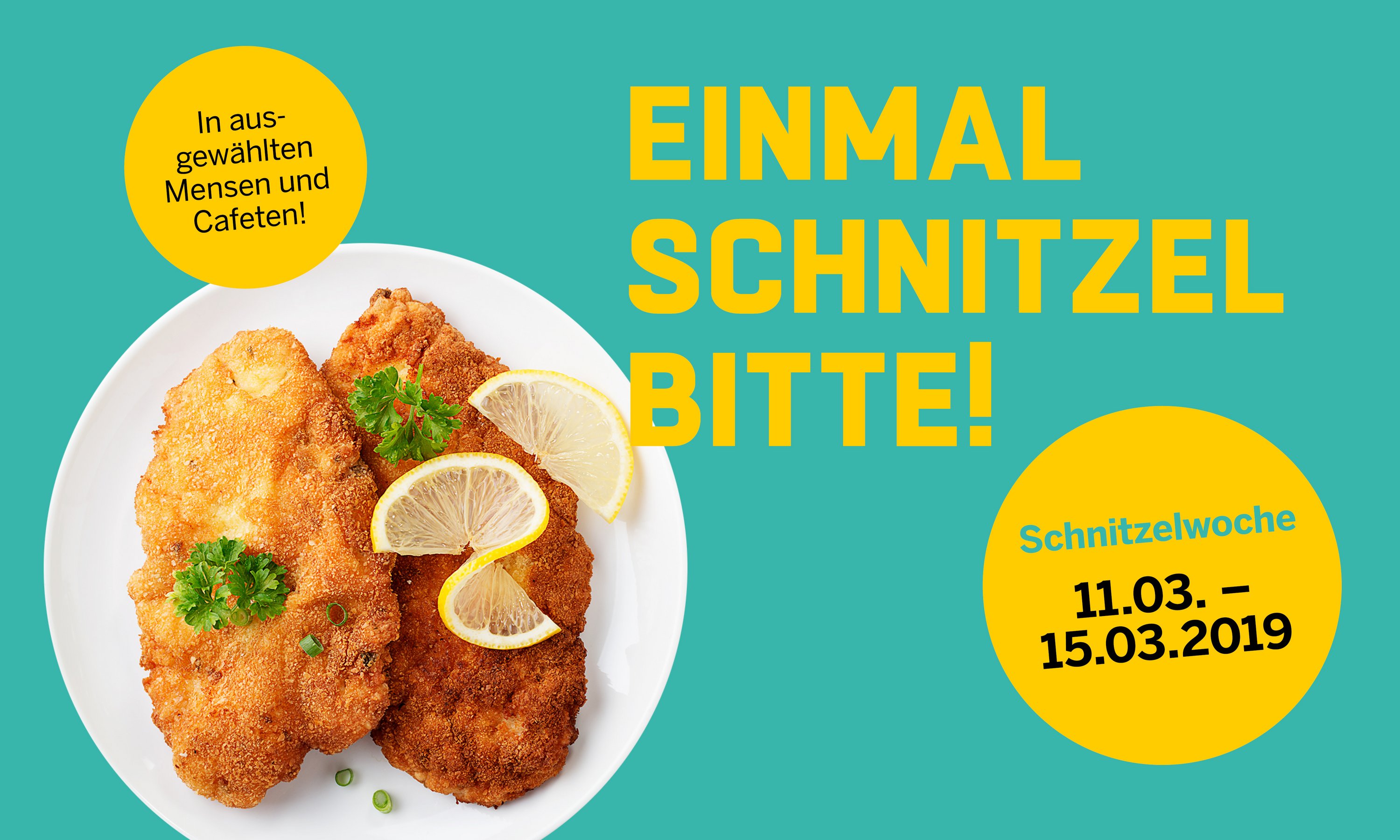 Vom 11.03. - 15.03.2019 serviert das Studierendenwerk in seinen Mensen und Cafeten verschiedenste Gerichte mit Schnitzel.