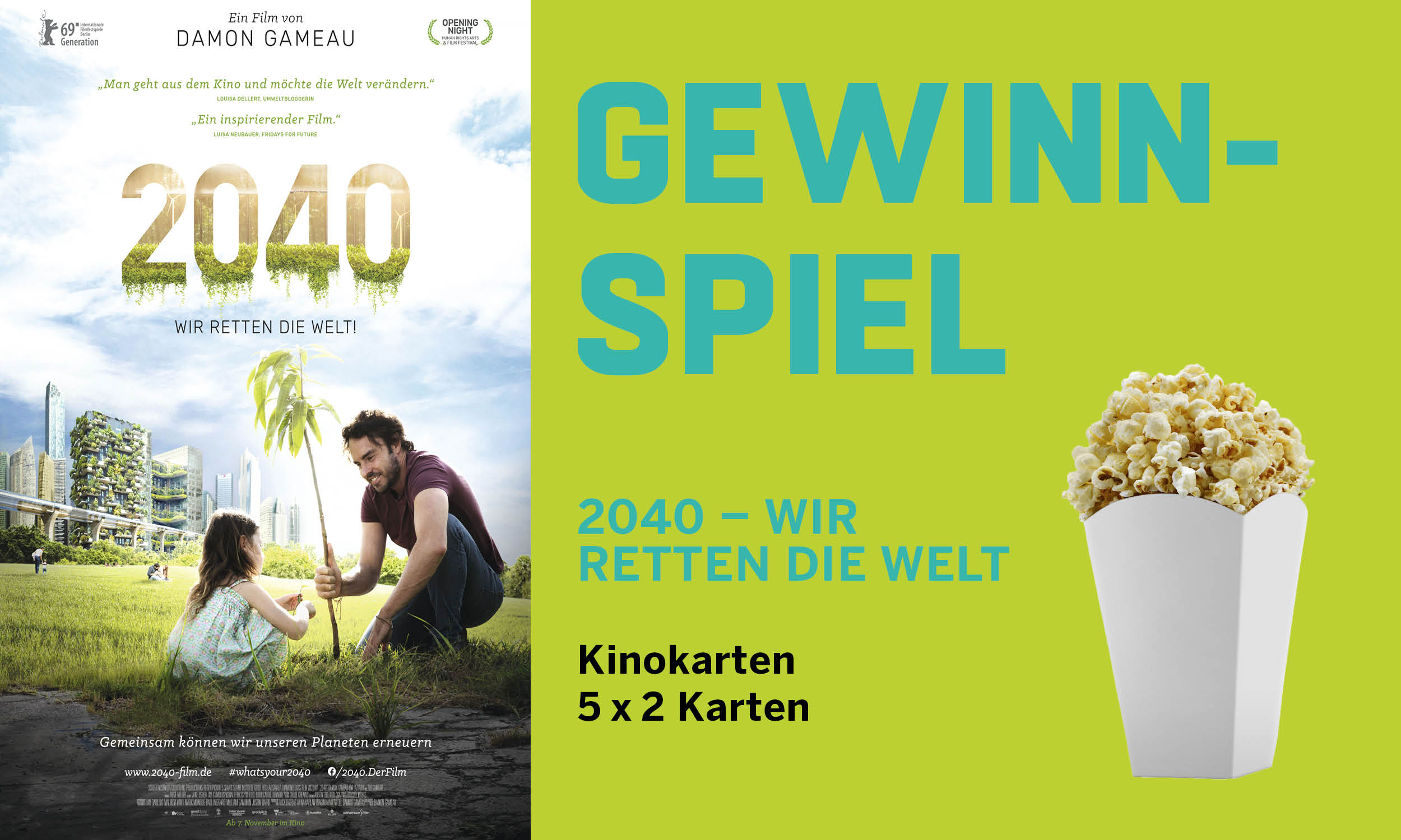 Gewinnspiel 5x2 Kinokarten für den Film 2040 - Wir retten die Welt