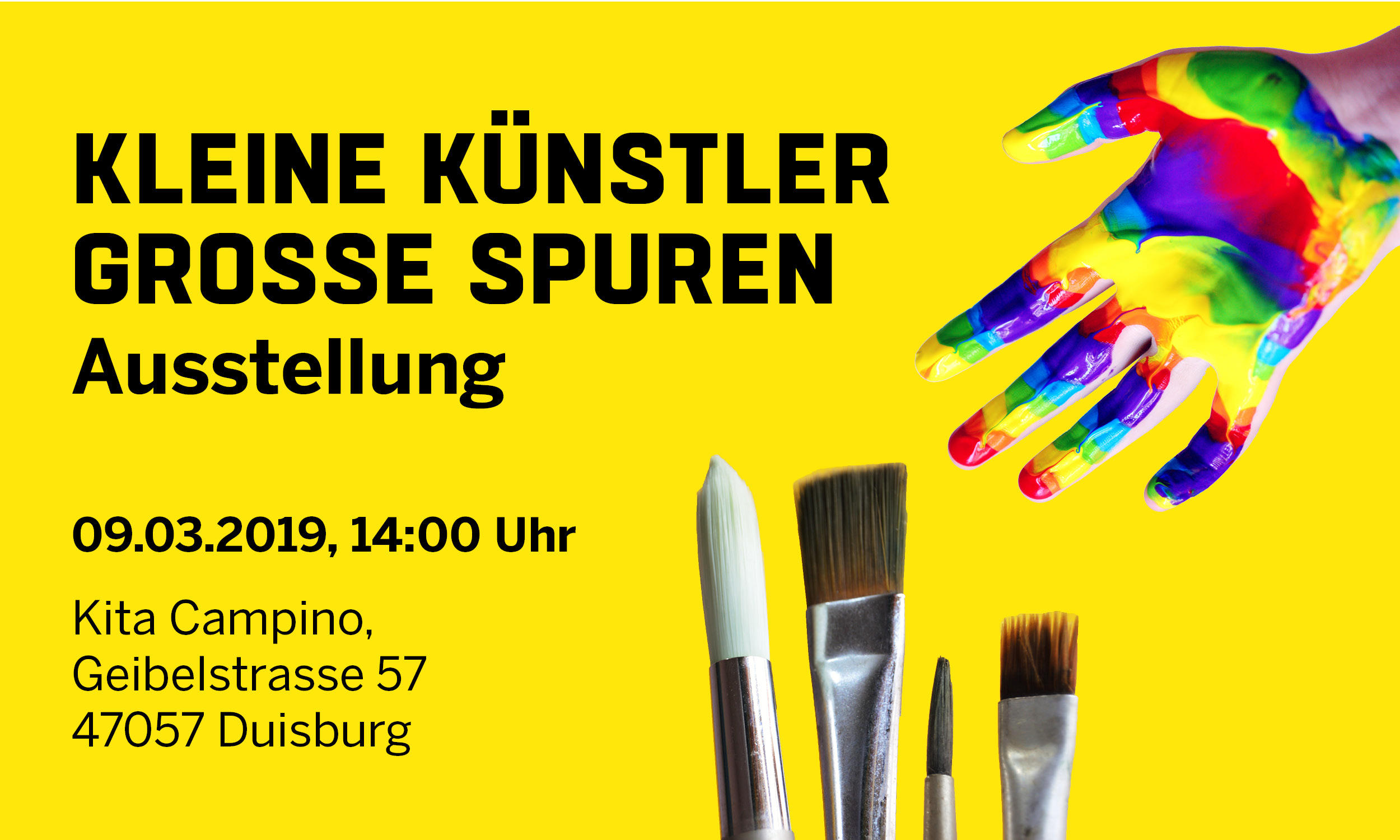 Die Kita Campino, Campus Duisburg lädt am 09.03.2019 um 14:00 Uhr zur Ausstellung "Kleine Künstler/innen - Große Spuren" ein.