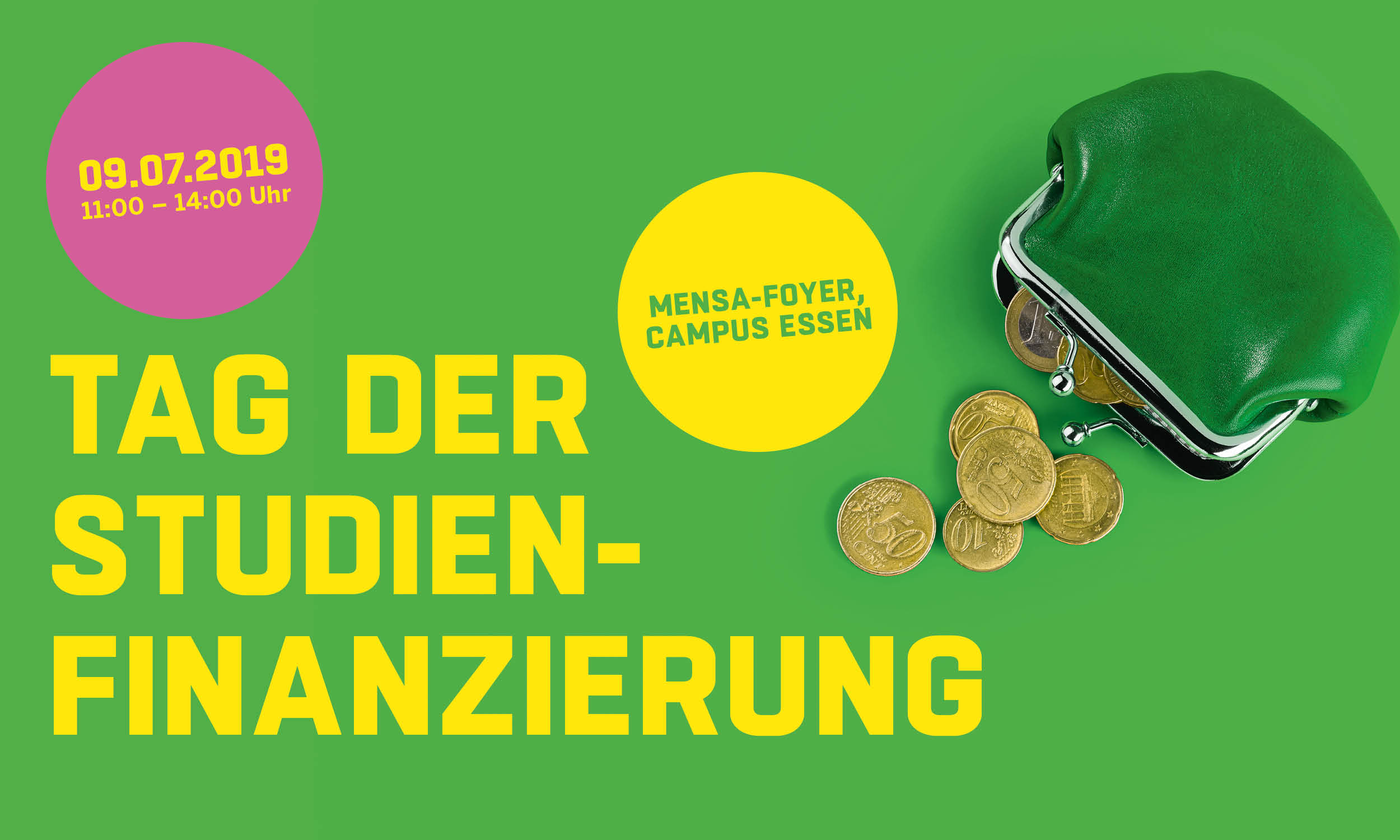 Das STUDIERENDENWERK organisiert am 09.07.2019 von 11:00 - 14:00 Uhr im Mensa-Foyer, Campus Essen einen Infotag zur Studienfinanzierung. 